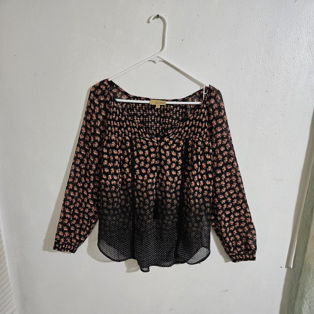 Princess Vera Wang Sheer Black with Flowers Floral Peasant Blouse